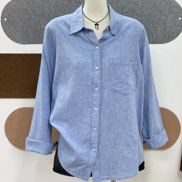 Light Blue Linen Blend Oversized Shirt - Picture 2 of 4